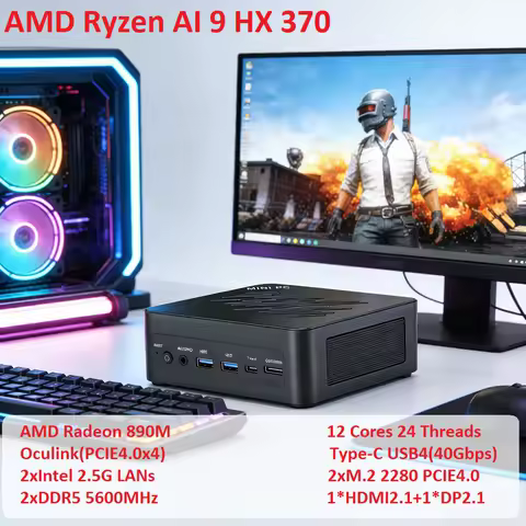 Topton Oculink AI Mini PC Gaming AMD Ryzen AI 9 HX 370 R7 8845HS USB4.0 2x2.5G LAN 2xPCIe4.0 Windows 11 NUC Mini Computer WiFi6