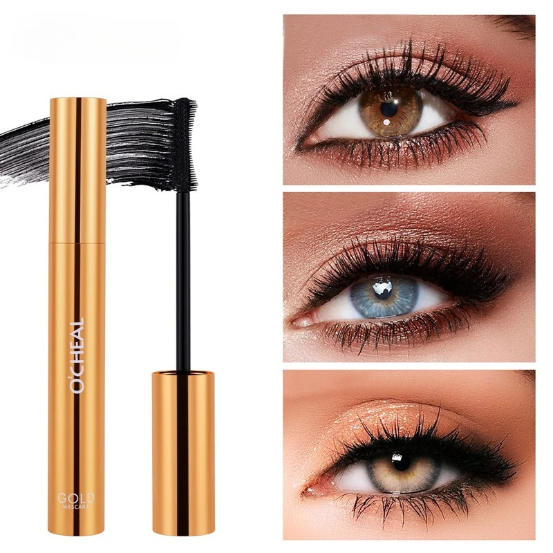 OCHEAL 3D Mascara Lengthening Black Lash Eyelash Extension Eye Lashes Brush Beauty Makeup Long-wearing Gold Color Mascara