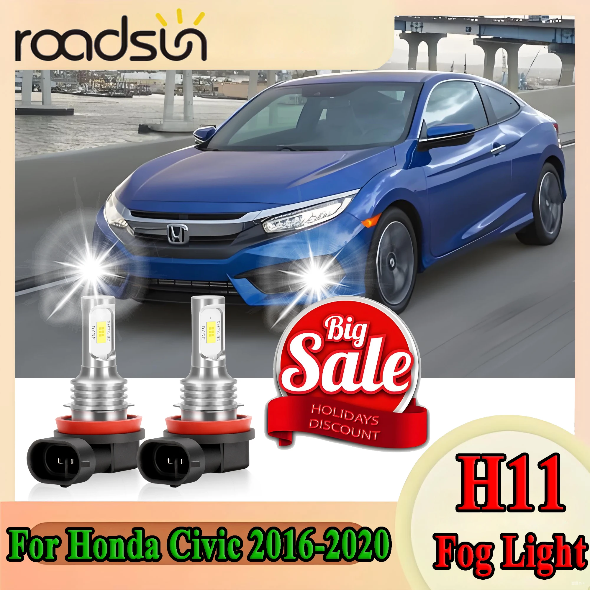 

2PCS H11 LED Fog Light 6000K White CSP Chips Super Bright For Honda Civic 2016 2017 2018 2019 2020 Plug and Play Car Light