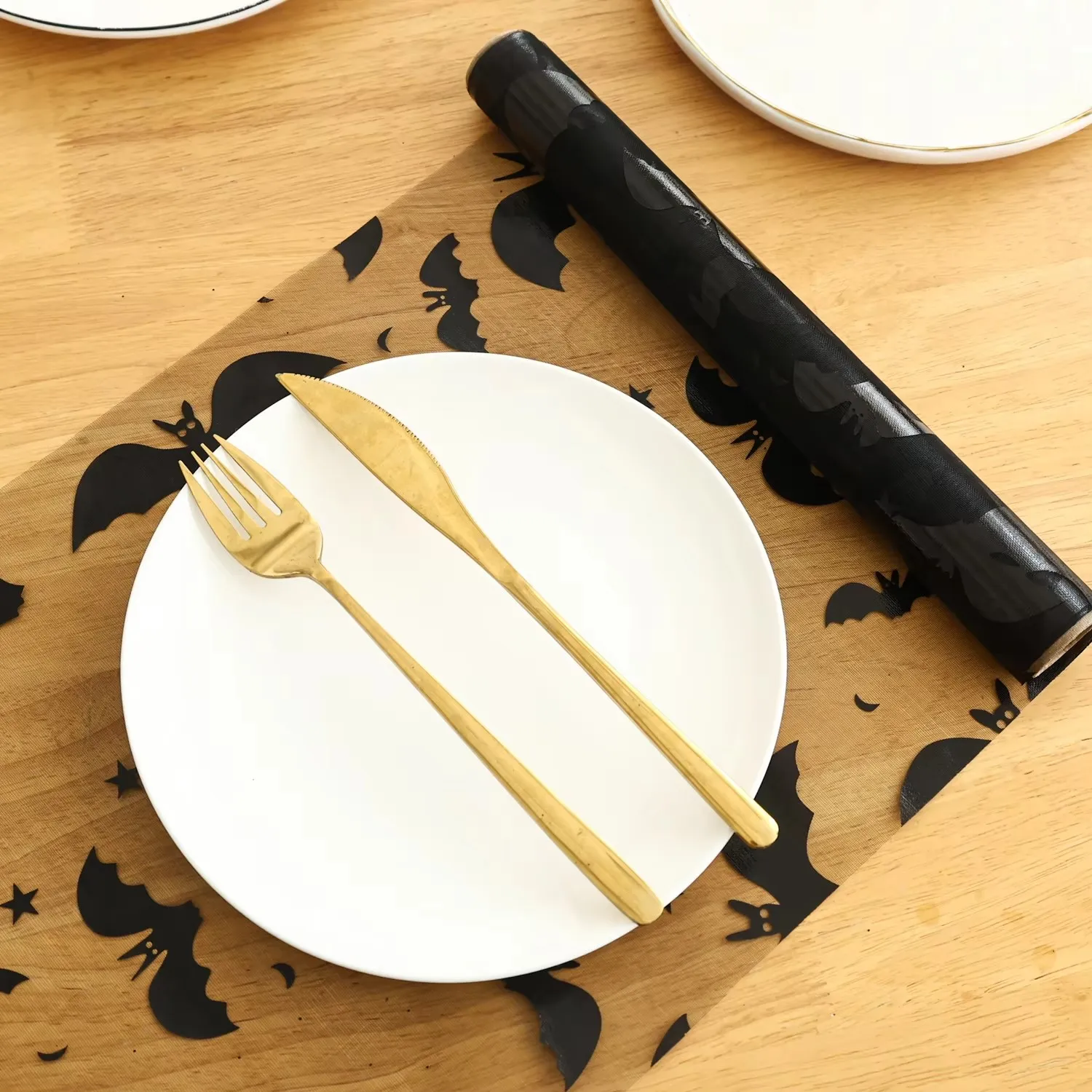 1Pc/3Pcs Halloween Spider Web Tulle Roll with Bat Print Scary Party Supplies DIY Table Decoration Craft Ribbon Halloween Decor