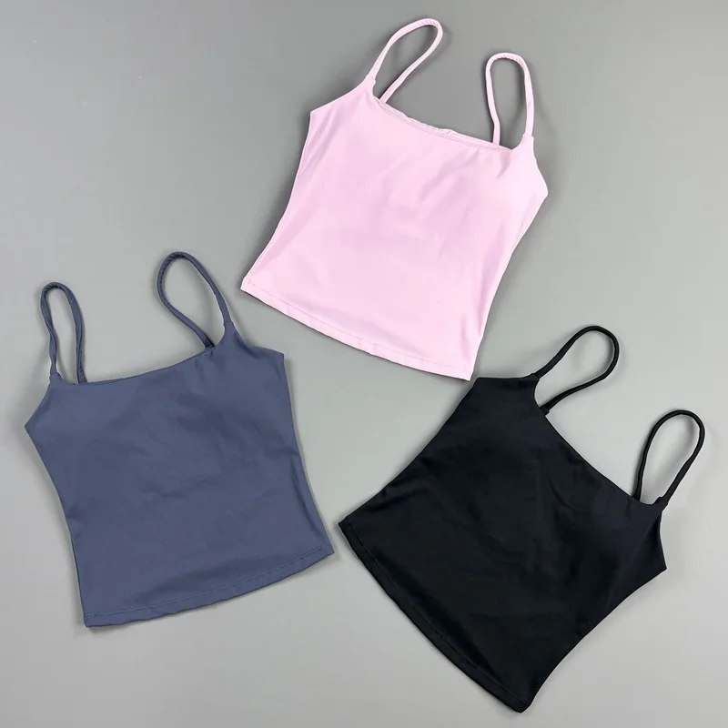 Sports Spaghetti Strap Tank Top Women Slim Fit Yoga Tank Top Gym Backless Workout Top Removable Pads Running Fitness Daily Wear