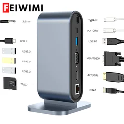 USB C Docking Station PD 100W USB C HUB Type C to HDMI-Compatible Adapter 4K 30Hz VGA RJ45 HUB USB Splitter for MacBook