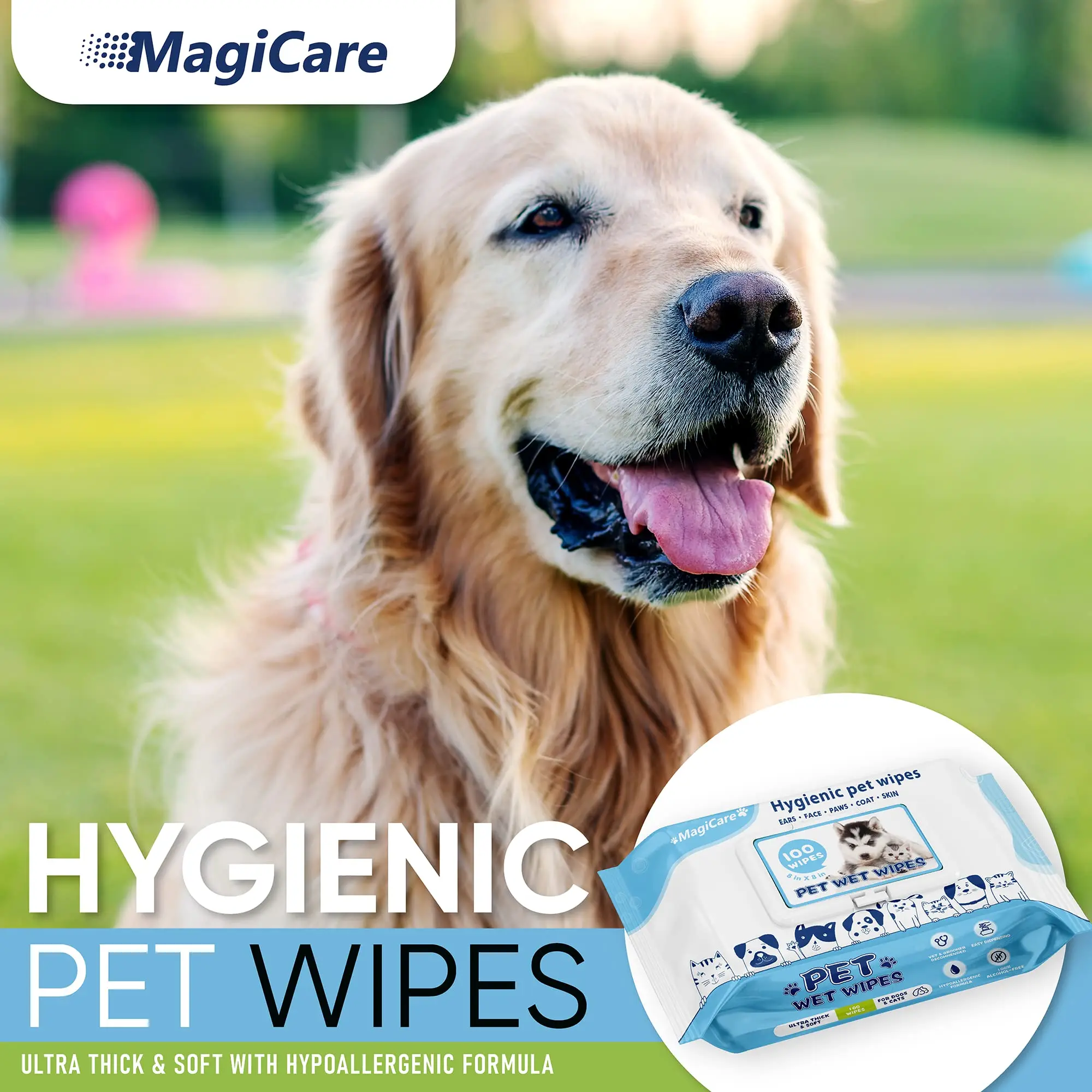 Dog Wipes, Cleaning and Odor Control Grooming Wipes for Paws, Body and Butt, Great for Puppies and Adult Dogs, 40Count