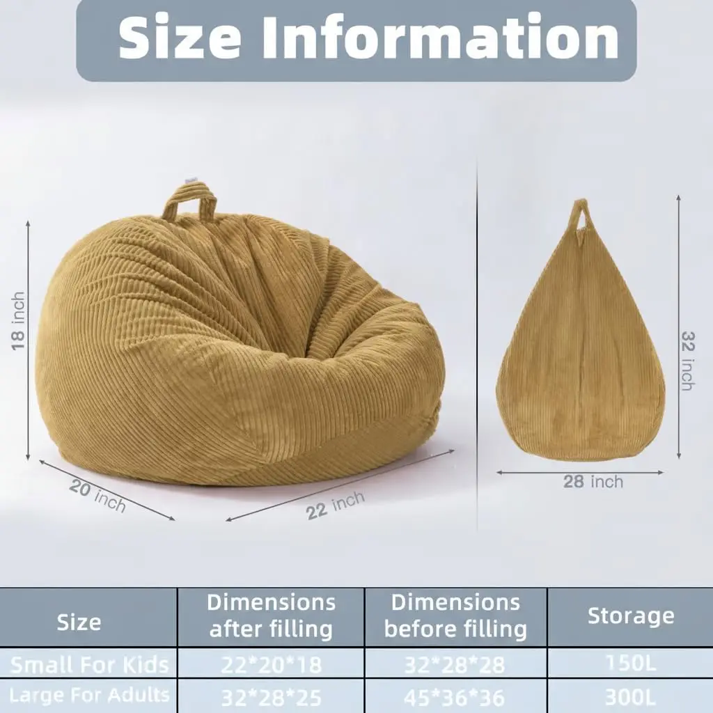 Stuffed Animal Storage Bean Bag Chair Cover (No Filler), Large Toy Storage Organizer & Comfy Kids Sofa Chair for Playroom image 2