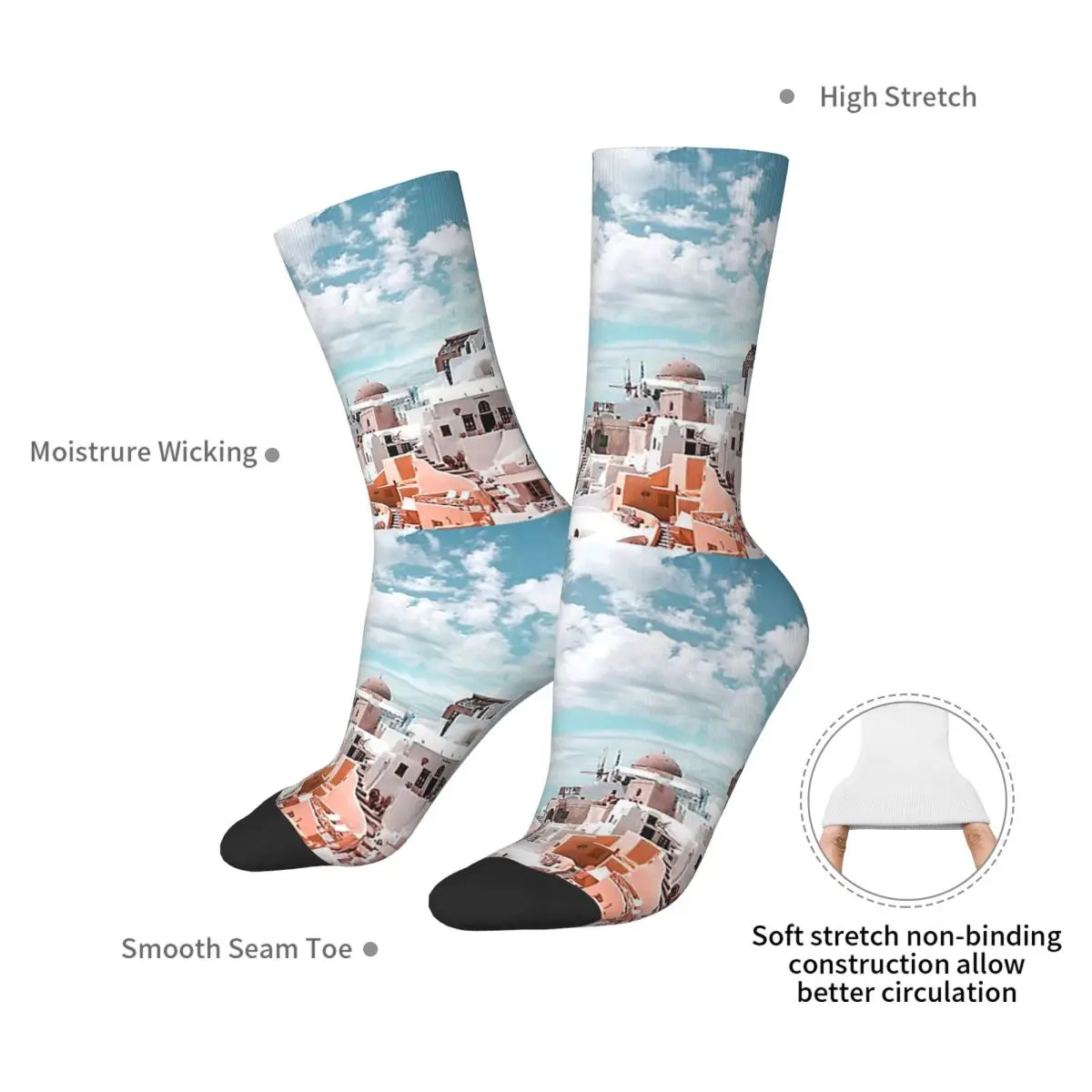 Santorini Oia Greece Socks Harajuku Sweat Absorbing Stockings All Season Long Socks Accessories for Man's Woman's Christmas Gift