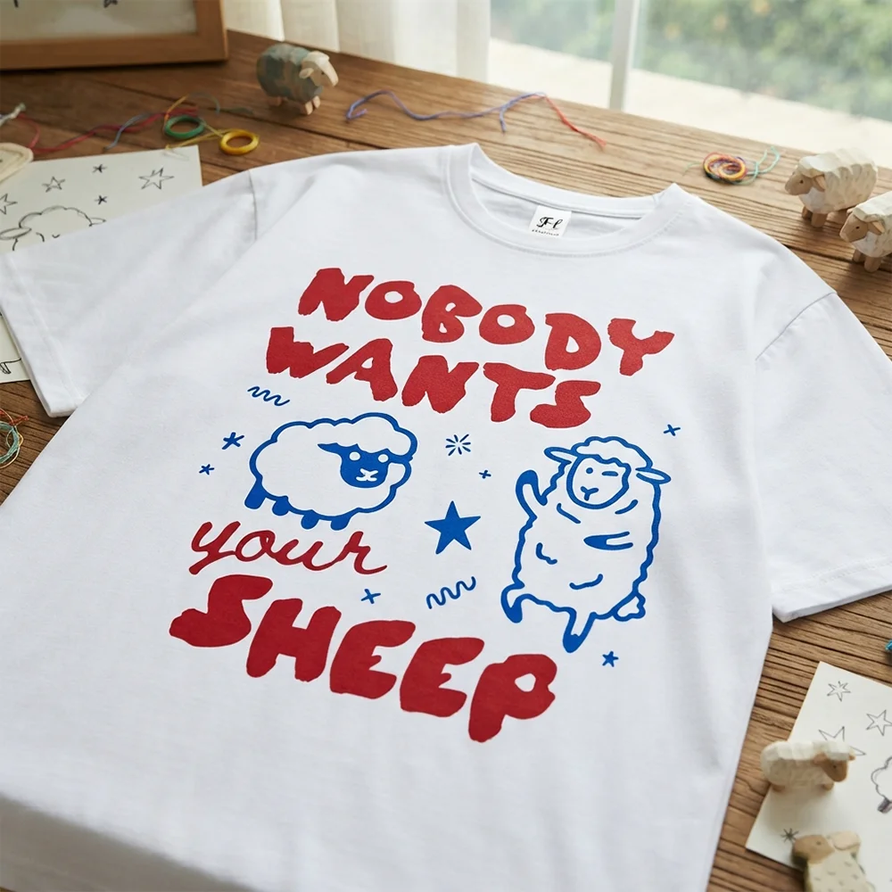 Women Sheep Graphic Print Short Sleeve T Shirt Casual Summer Cotton Top