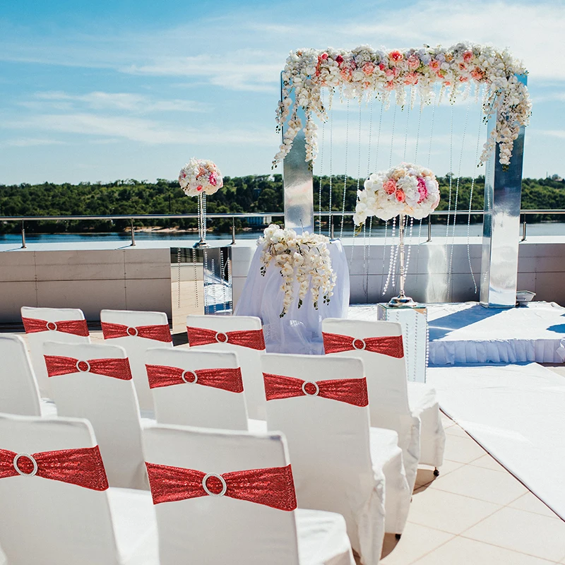 White Lycra Band Lvory BLack Single Layer Spandex Chair Sashes With Round Buckle Good Quality for Wedding Event