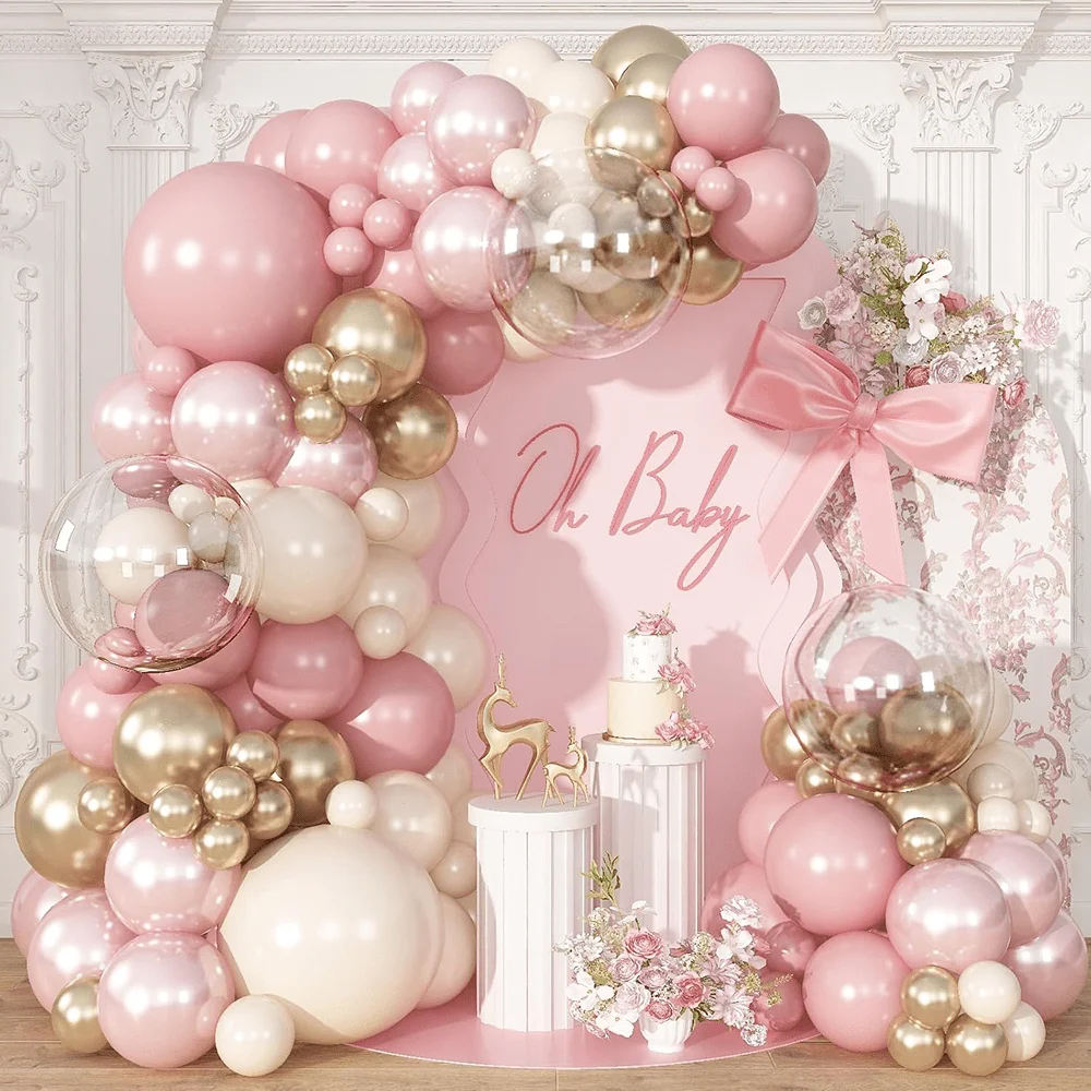 Wedding Day Supply Kit - 137-teiliges Vintage Rosa-Rosafarbenes und Weißes Sand-Latex-Ballon-Girlanden-Set