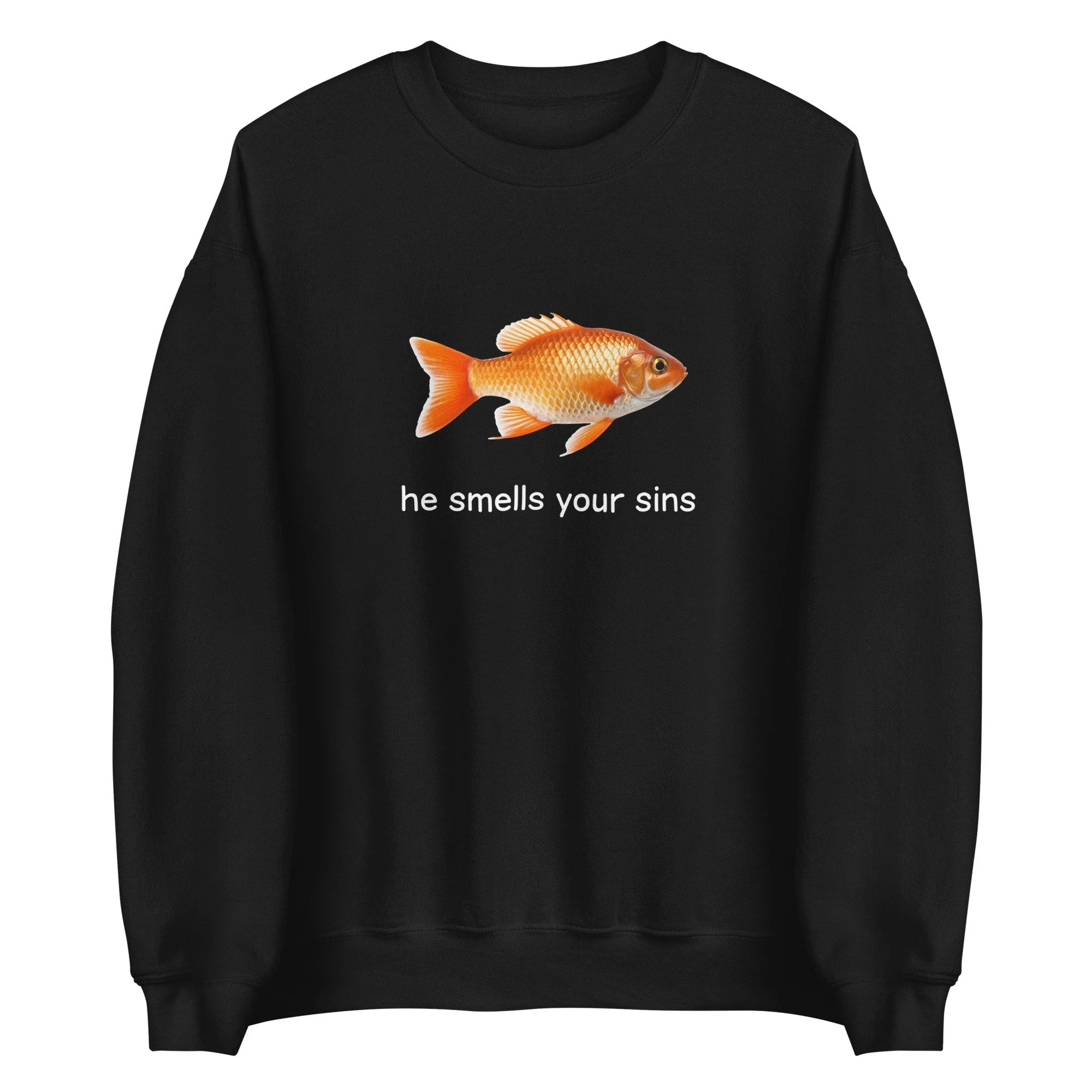 

He Smells Your Sins Funny Goldfish Meme Sweatshirt Hoodie Men's and Women's Round Neck Sweatshirts Tops Pullover Men Clothing