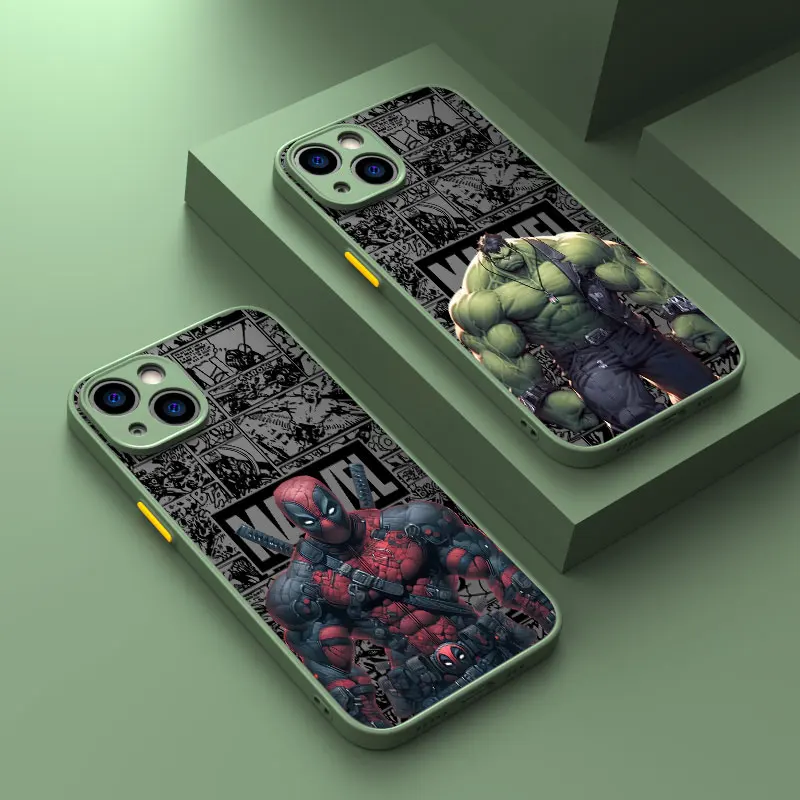 Case for Apple iPhone 12 15 Plus 11 14 Pro Max 13 Pro 11 Pro 15 Pro Bumper Shell Marvel Deadpool HULK Shockproof Matte Cover