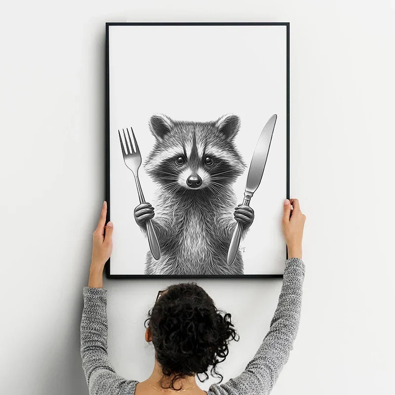 1pc frameless Canvas Painting Kitchen Decor Poster Animals and Donuts Print Kitchen Wall Art Picture Canvas Painting for Kids Ro