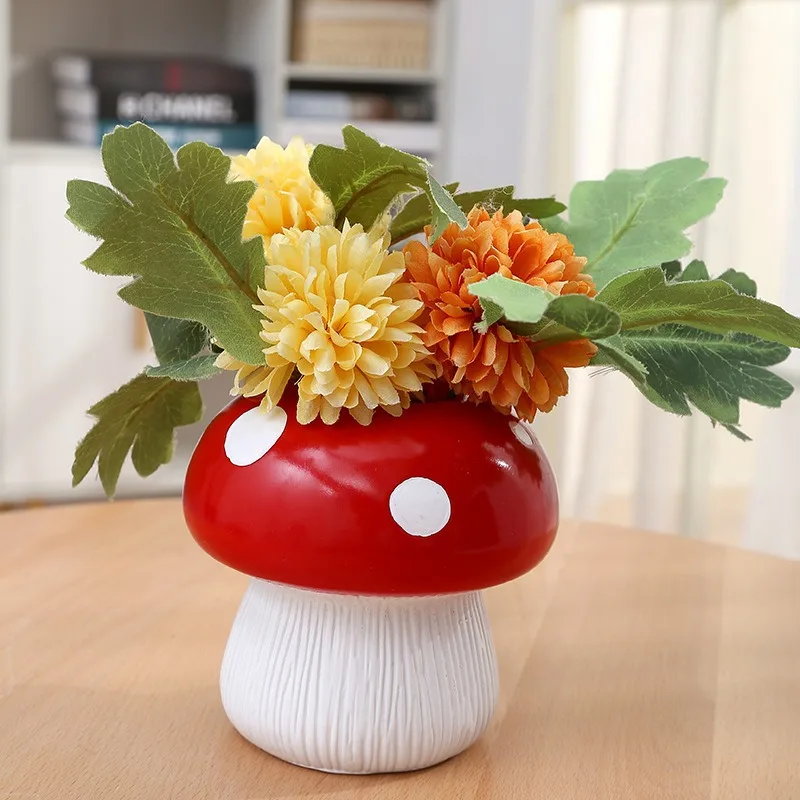 1pc Large Caliber Resin Modern Style Mushroom Vase Cute Home Decor Accent Tabletop Display Gift