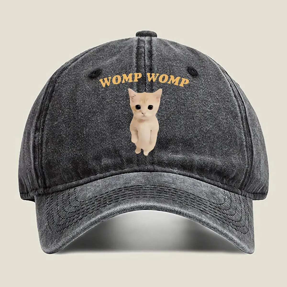 

Womp Womp с котом в юмористическом стиле - и тематическом дизайне. Мытая бейсболка.
