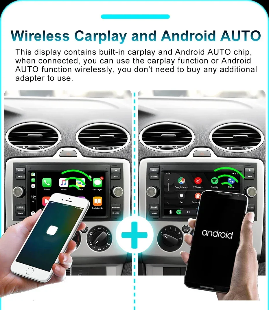 Kabelloses Carplay Android 14 Auto-Radiobildschirm für Ford Focus Mondeo C-MAX S-MAX Galaxy II Kuga Fiesta Fusion Kuga Mondeo Galaxy 2 2 Din Autoradio Multimedia-Player GPS Bluetooth WIFI 4G LTE – Detail 9