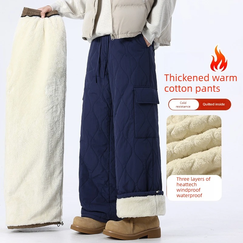 

Мужские зимние уличные теплые брюки-карго на флисовой подкладке с ромбовидной строчкой, изолированный дизайн для холодной погоды, утолщенные
