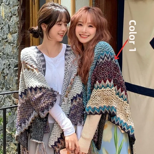 

Long Ethnic Sle Women's awl Travel Decorative Outerwear Poly Fiber Tassel Cape Wrap Spring Autumn Seasonal Faion Acc...