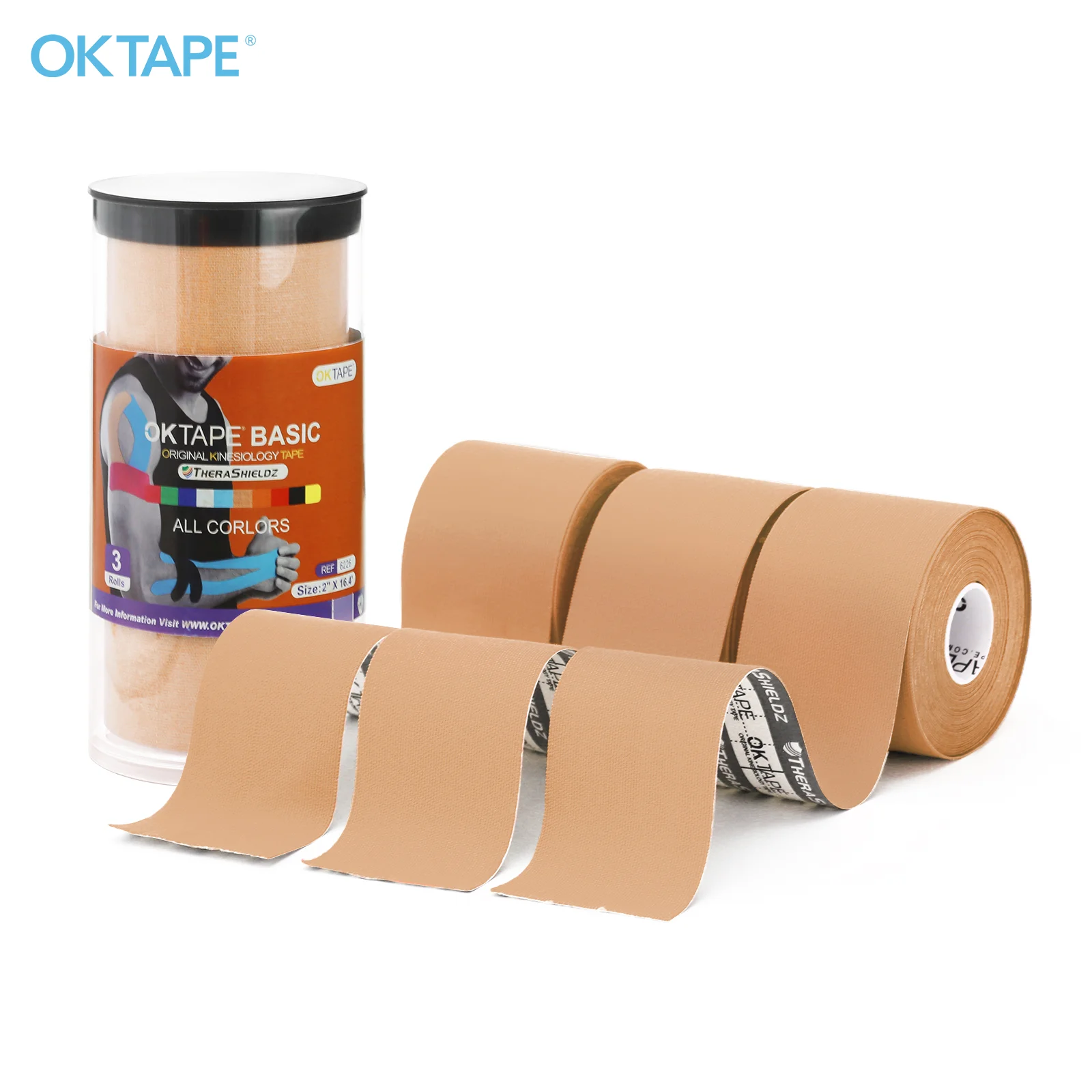 OK TAPE 5CMX5M Kinesiology Tape 3 Roll Basic Original Cotton Elastic Athletic Tape Latex Free Uncut Roll Fitness Gym Pain Relief