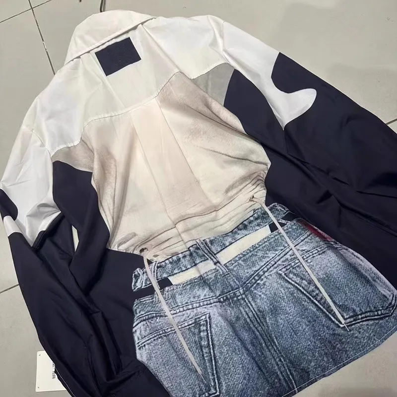 2023 autunno nuova moda manica lunga Colorblock Denim falso due pezzi camicetta allentata camicia donna Street Top femminile Y4415