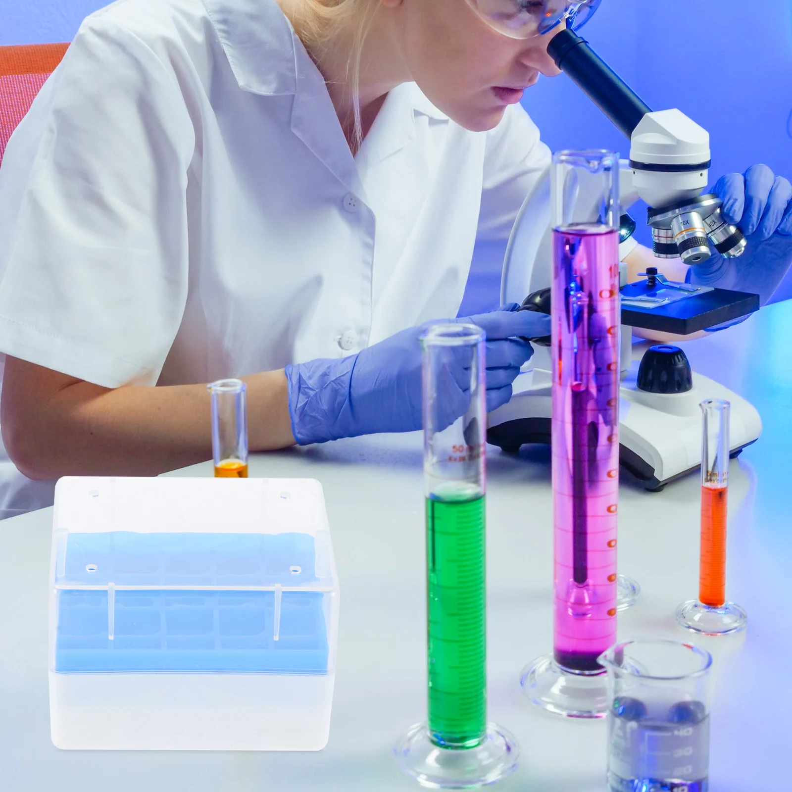 2pcs Cryovial Storage Box Freezer PP Material Test Tube Holder Random Color Cryopreservation Vial Case Laboratory Use