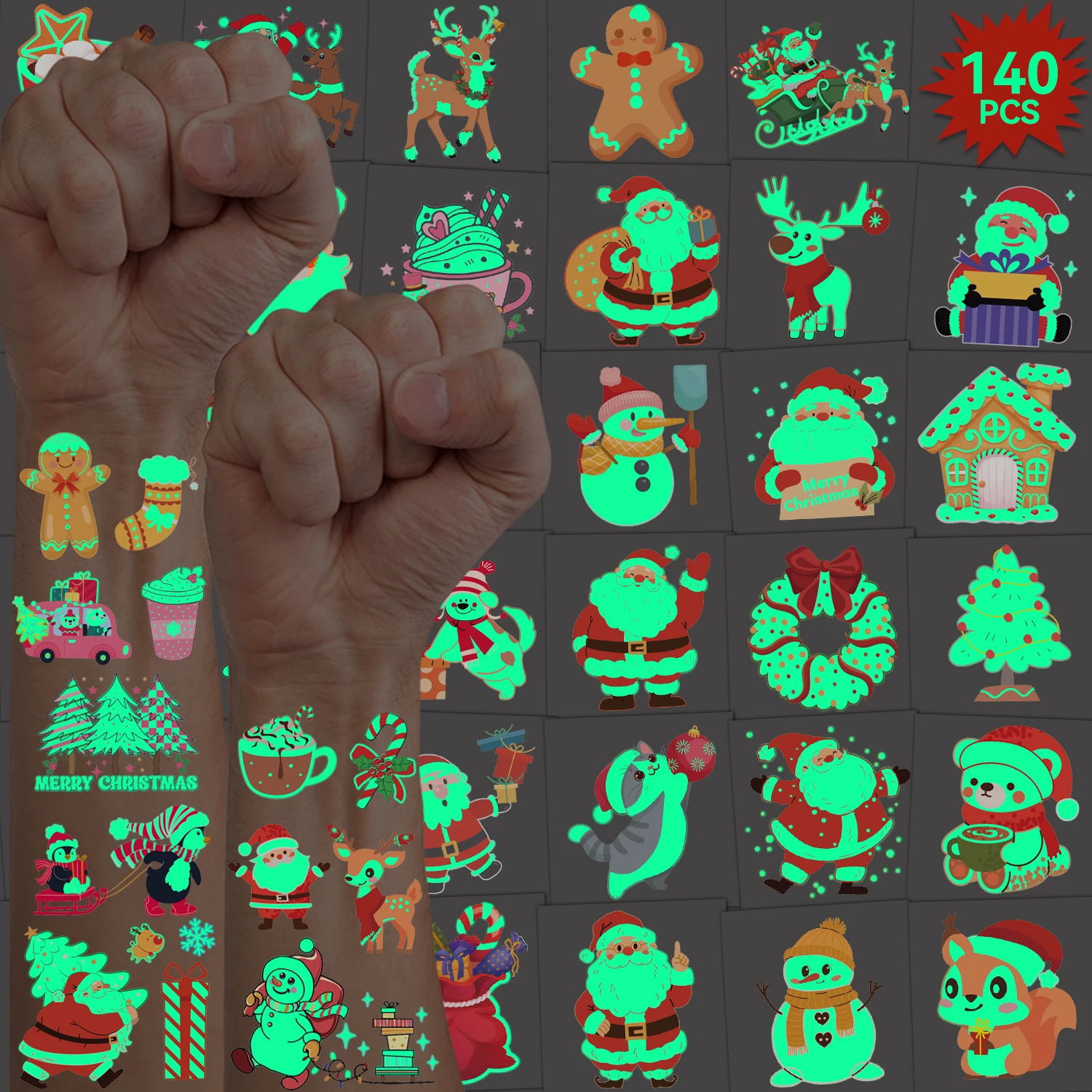 

140+ PCS Glow in the Dark Christmas Tattoos, Christmas Temporary Tattoos Gifts, Luminous Christmas Party Decorations Supplies