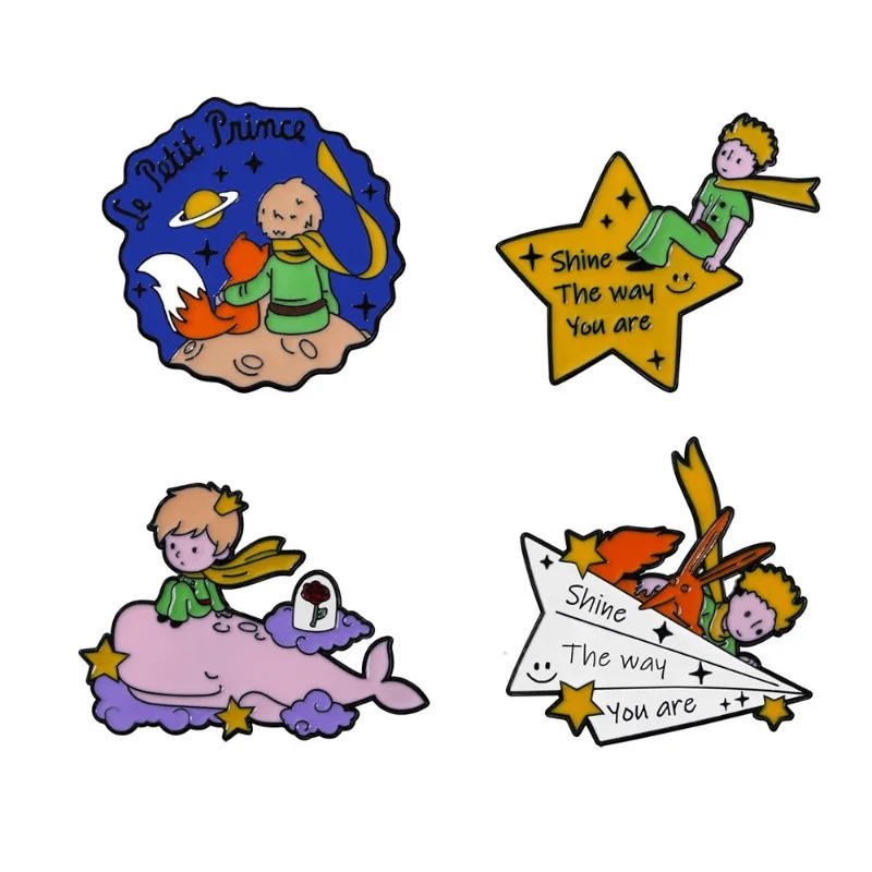 Emblemas em forma de menino de desenho animado, alfinetes criativos de liga com padrão de estrela de raposa rosa, acessórios de roupas e bolsas, presentes para amigos