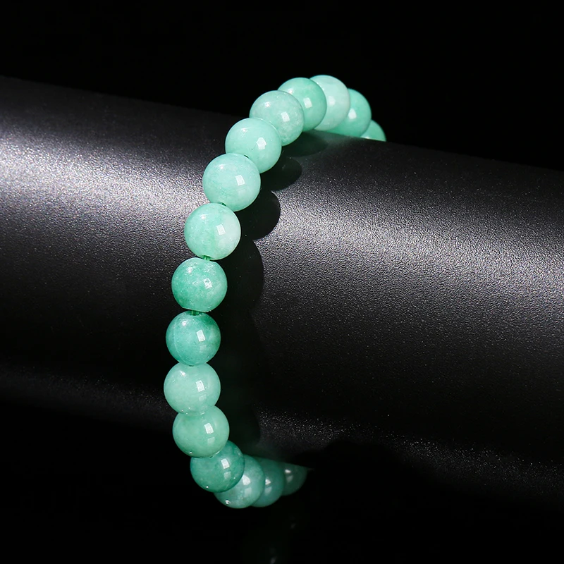 JD Natural Stone Myanmar Jade Round Bead Strand Bracelet Women Single Circle Stretch Simple Bangles Yoga Meditation Jewelry Gift