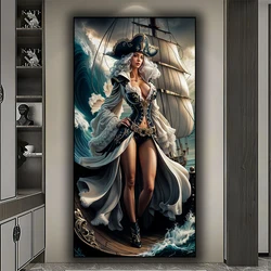 Sexy Pirate Queen Sailboat Diamond Painting New 2024 Diy Full Square Round Diamond Mosaic Embroidery Halloween Gift,Home Decor