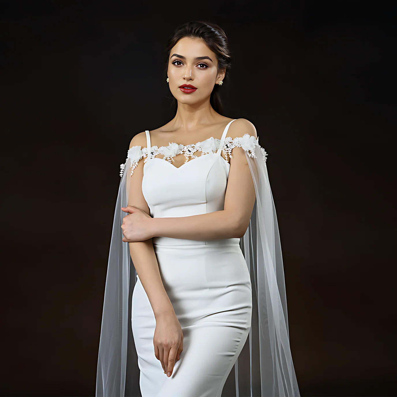 Bridal Cloak Veils Long Cathedral Style Wedding Shawl Wedding Dress Accessories for Shoulder Decoration 3D Flowers Bolero VPG20