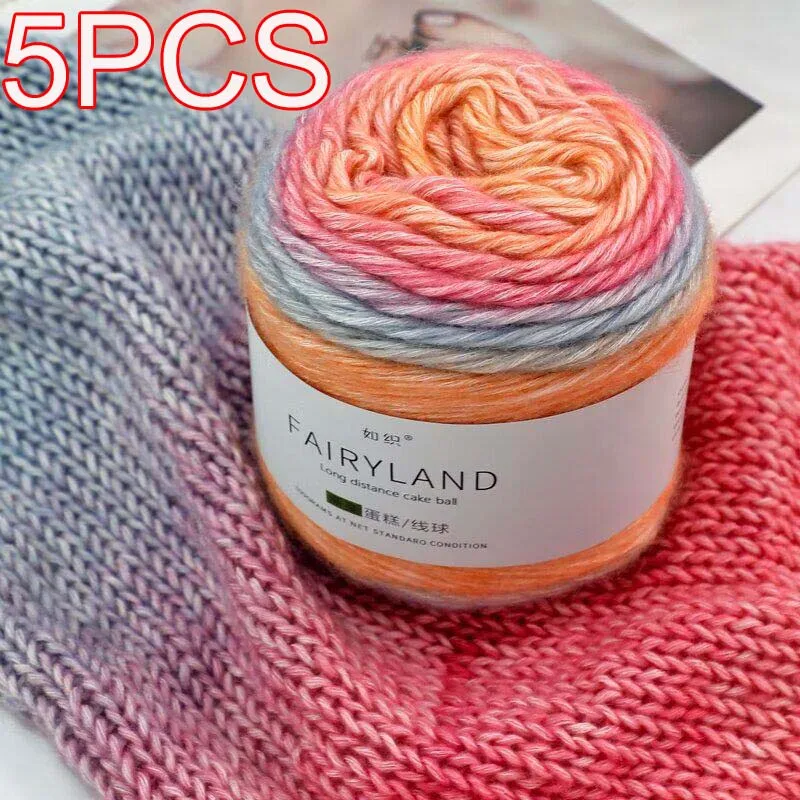 

5Pcs Gradient Cake yarn for hand knitting Crocheting colorful Thread Medium Thick Section Dyed Cotton Wool rainbow Thread
