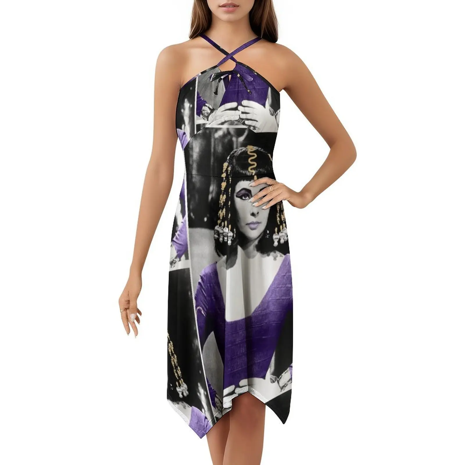 فستان كليوباترا الأرجواني للنساء للحفلات الأنيق على شكل حرف A مع خيارات قصيرة/طويلة/بدون أكمام أرجواني كليوباترا مصرية #5