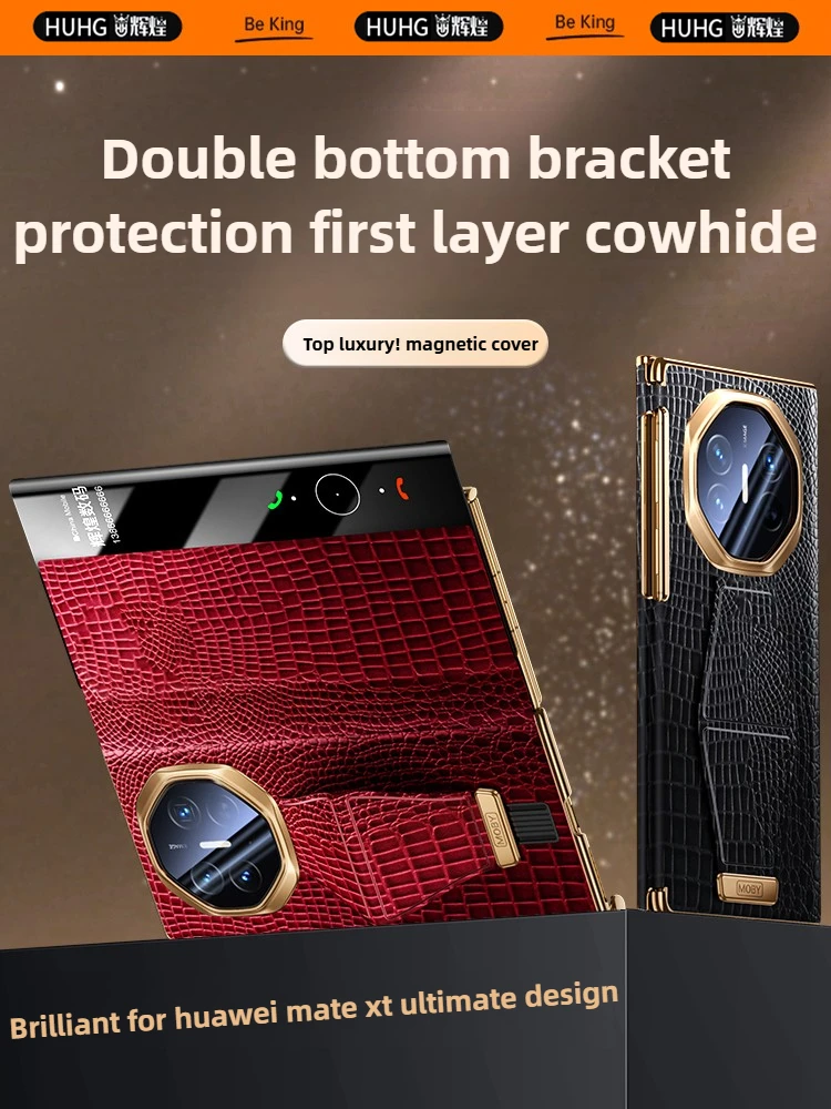 

Deluxe Leather for Huawei Mate XT Case Magnetic Flip Case Center Axis Protector Strap Wristband Bracket Case for Huawei Mate XT