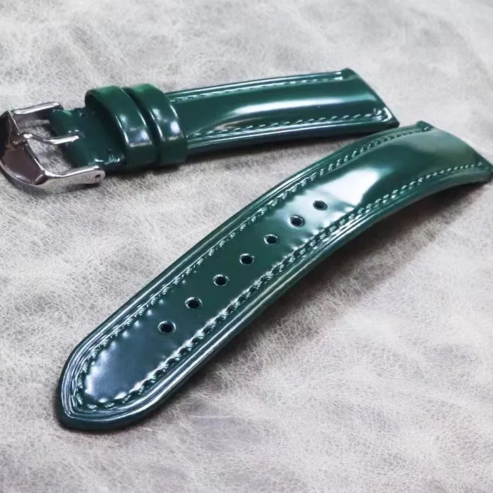 Green leather strap 18mm20mm21mm22mm green water ghost cordovan texture cyan bright cowhide leather strap