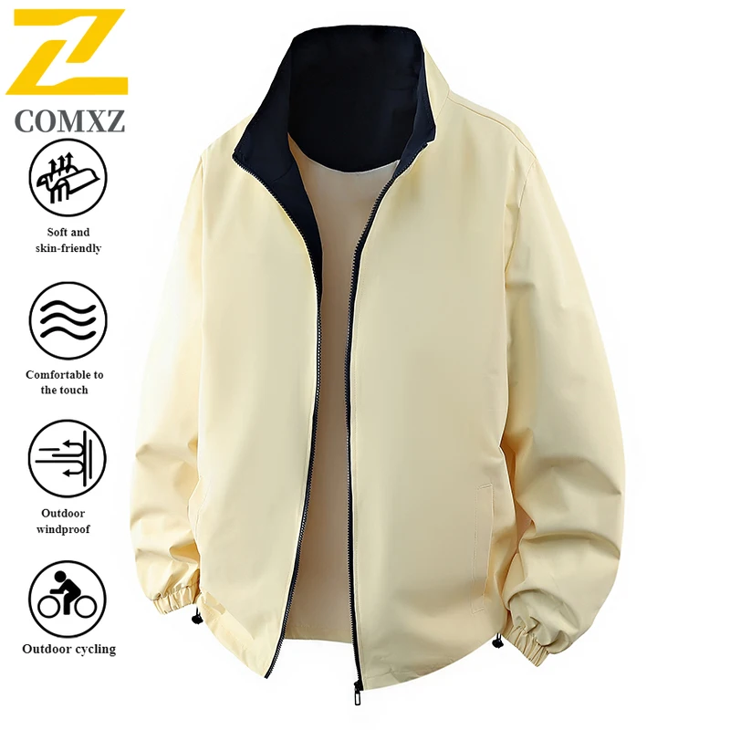 

EiAO Jacket Men's Colorblock American Casual Stand Collar Loose Fit Waterproof Windproof Youth Coat for Hiking Camping Fishing