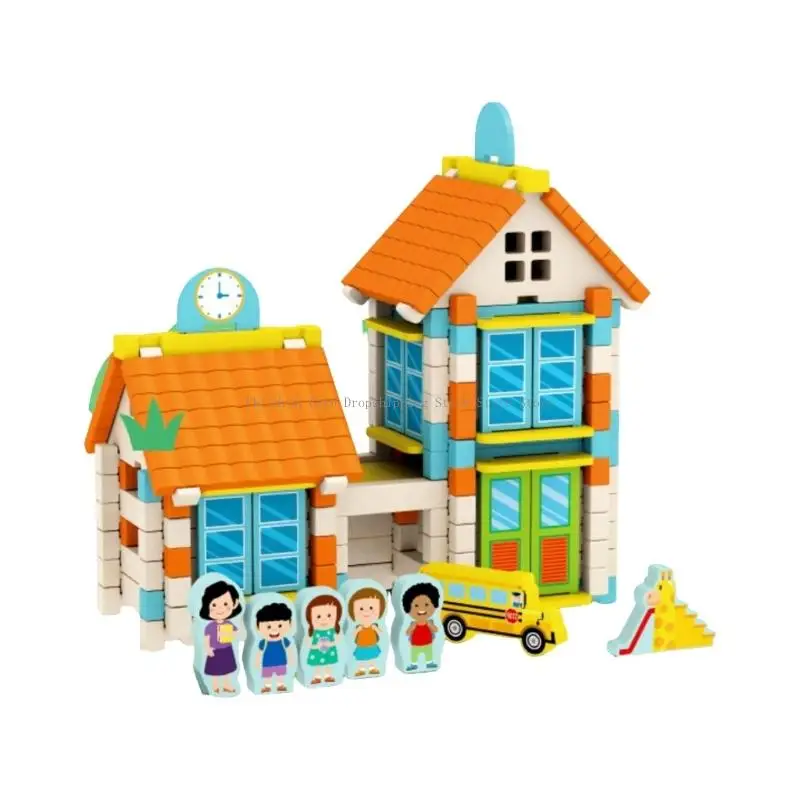 لعبة بناء مدينة الخشب الطبيعي مكعبات تعليمية لمرحلة ما قبل المدرسة للأطفال الصغار الأولاد والبنات تعزز الإبداع #3