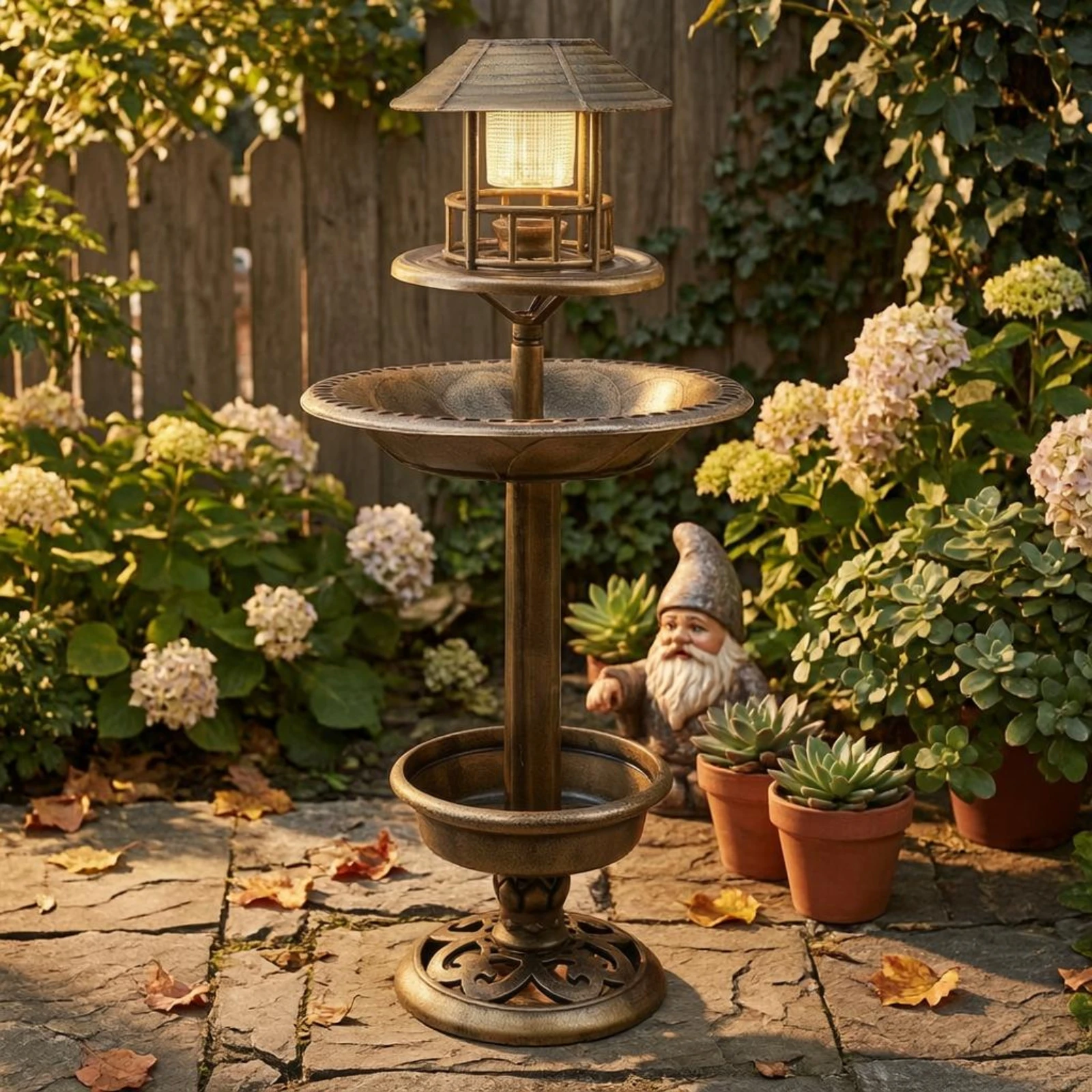 Decorative Birdbath Combo Scalloped Solar Bird Bath Garden Decor PP Plastic for Outdoor view 3