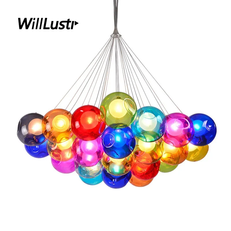 Colorful Bubble Pendant Lamp Mouth Blown Glass Suspension Light Hotel Shop Kids Nursery Multi Colors Hanging Ceiling Chandelier