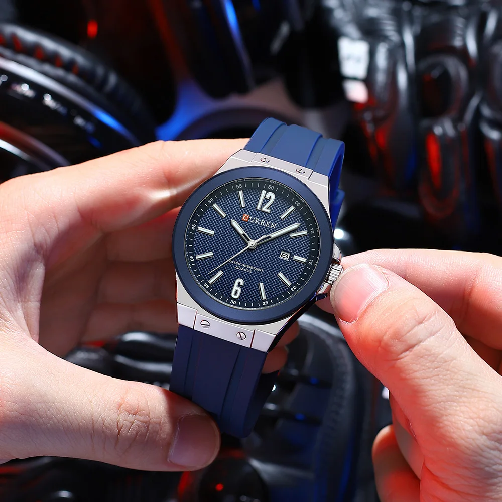 CURREN Fashion Minimalist Men's Watch with Date Display Casual Silicone Strap Quartz Wristwatches Luminous