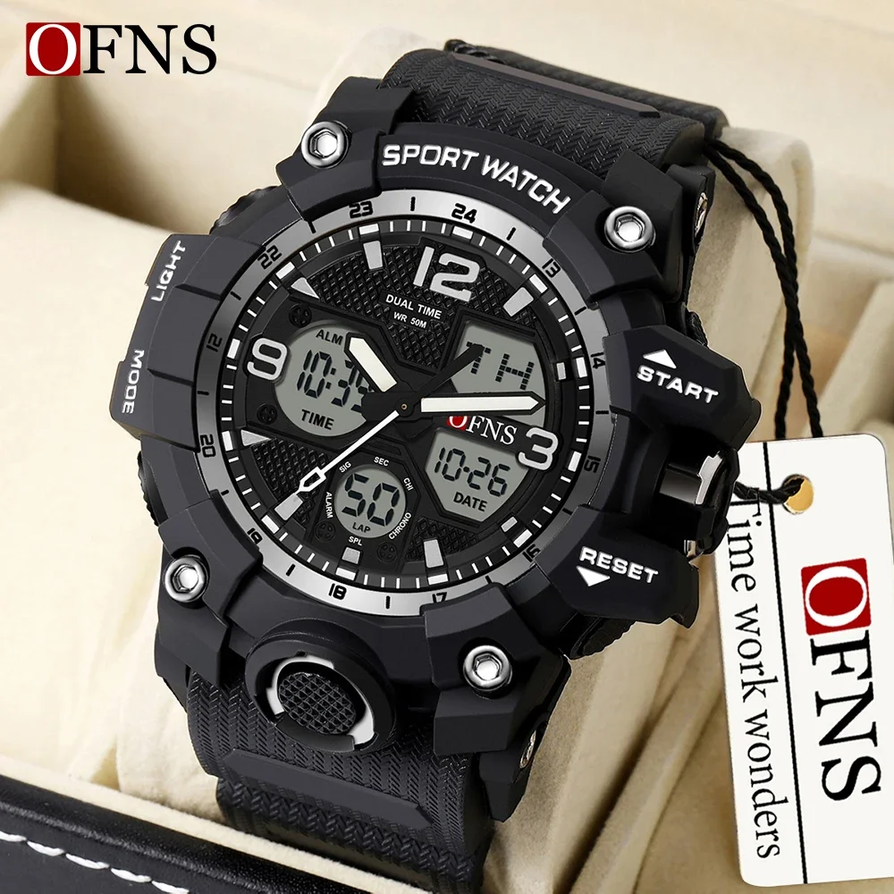 OFNS Top Class Men's Fashion Trend Outdoor Sports Shockproof Watch Men's Multi functional Waterproof LED Electronic Watch 2024