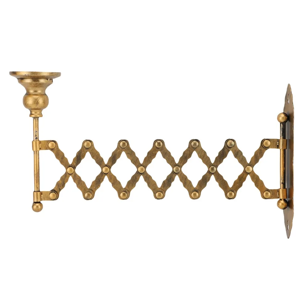 Extendable Wall Candle Sconce Antique Bronze Finish Iron Extending Taper Candle Holder Accordion Design Wall Mounted