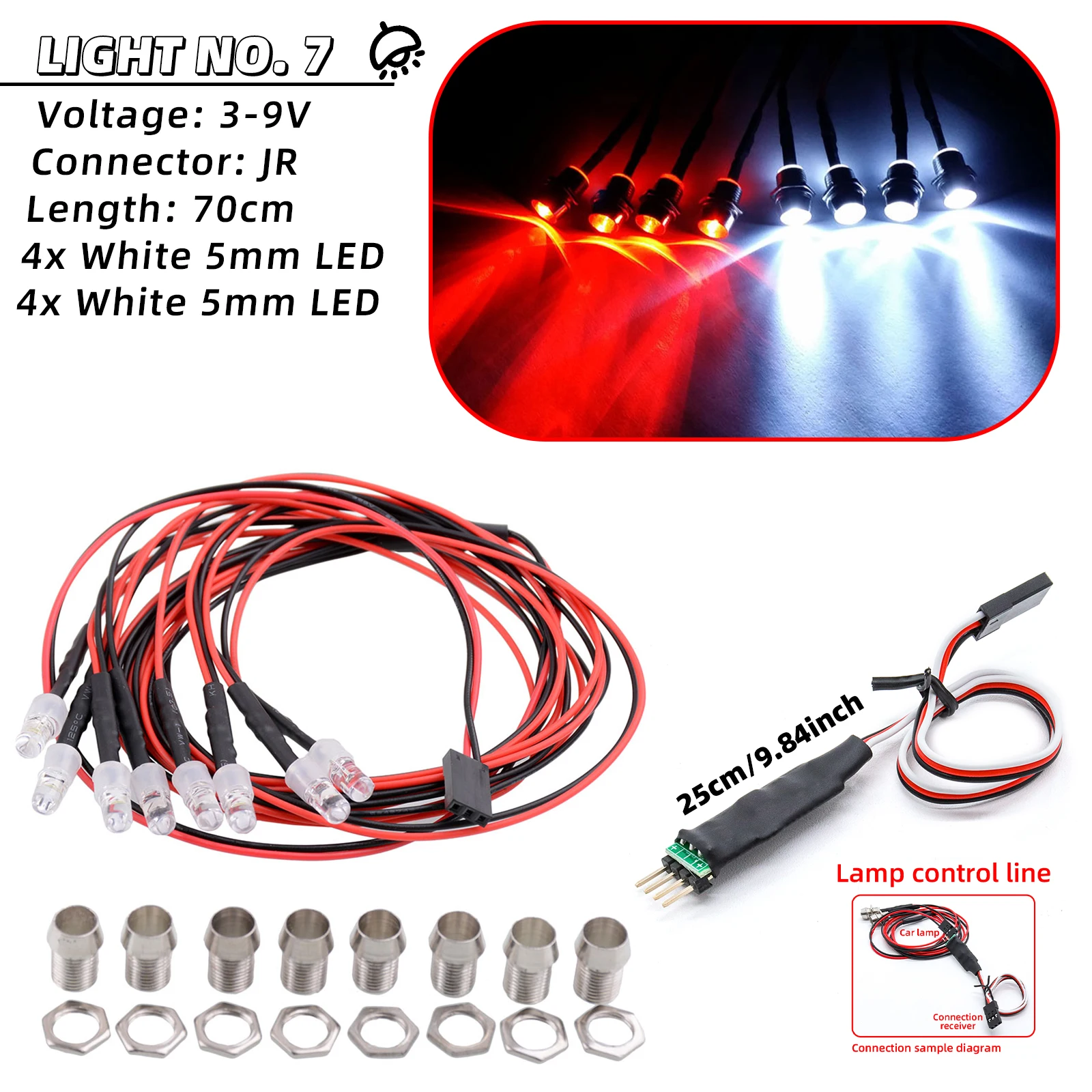 3/5mm RC Car Lamp Kit Universal LED Color Decorative Light Switch for 1/8 1/10 1/12 1/24 Axial SCX10 Trx4 Tamiya Crawler Truck