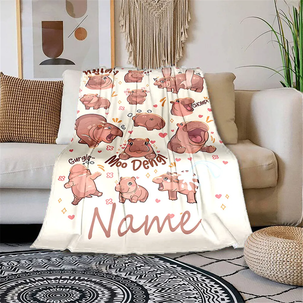 اسم مخصص بطانية فلانيل فرس النهر الكرتونية، بطانية ناعمة، مناسبة للأريكة والسرير وأعياد الميلاد والأطفال والأصدقاء والهدايا #2