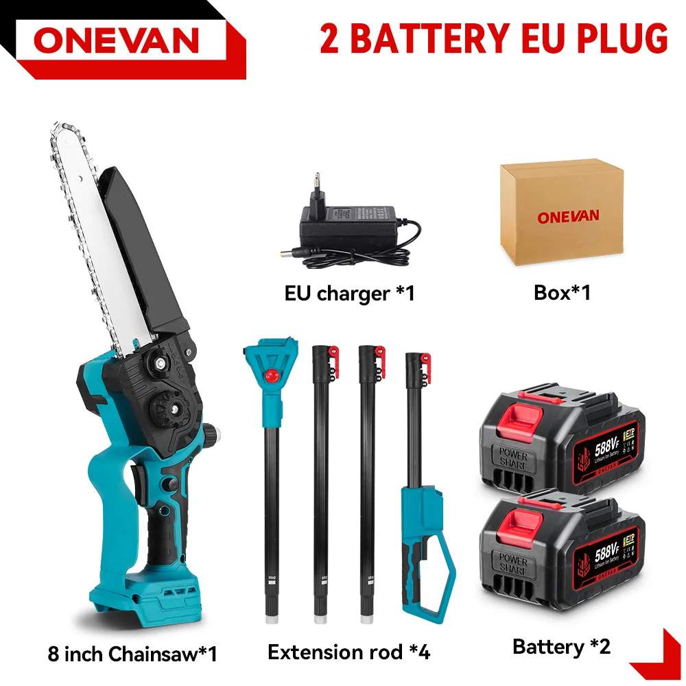 ONEVAN 8 Zoll Bürstenlose Teleskopstange Elektrische Kettensäge Öler Hohe Astsäge Garten Beschneiden Elektrowerkzeug Für 18 V Batterie Pin