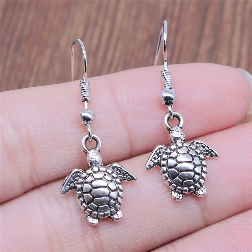 Fashion Handmade Simple Design Antique Silver Color Sea Turtle Pendant Earrings Dropshipping Drop Earrings