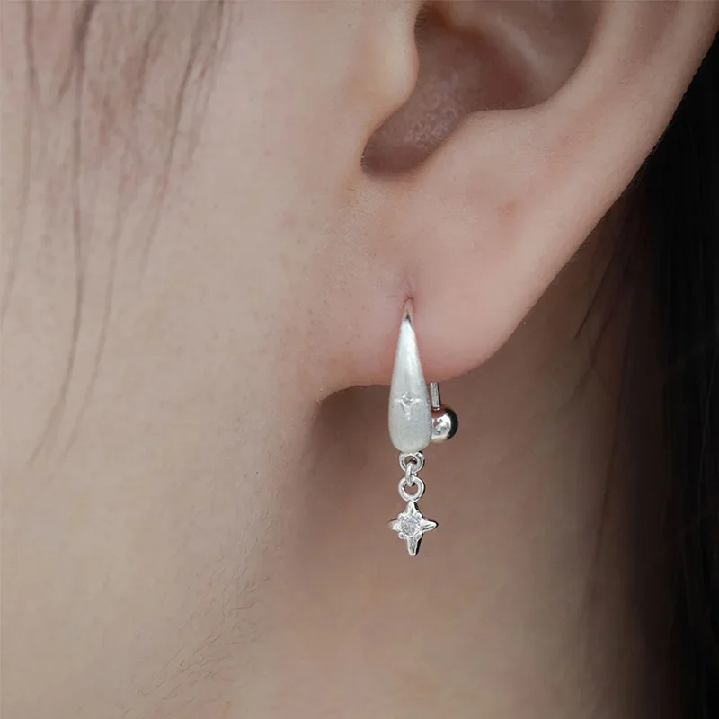 

Real 925 Sterling Silver Zircon Star Water Drop Stud Earrings for Women Trendy Fine Jewelry Piercing Screw Bead Accessories