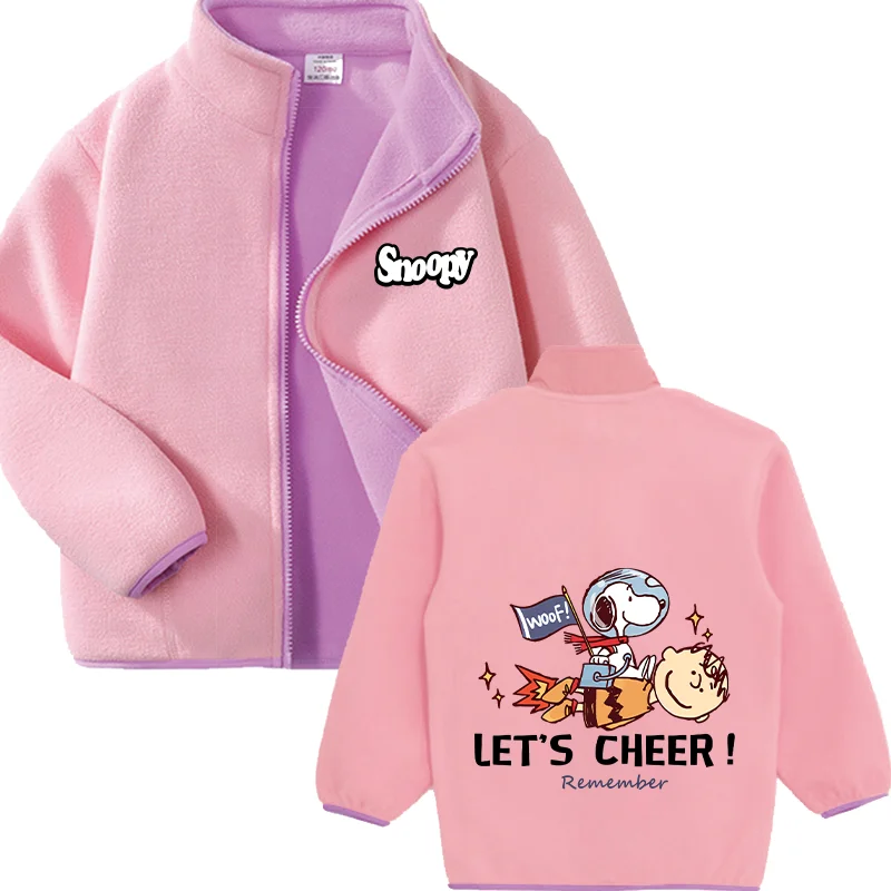 Chaqueta cárdigan Snoopy para primavera, Otoño e Invierno, chaqueta polar cálida, abrigos gruesos de lana Polar suave con cremallera, ropa de abrigo sólida para niño y niña