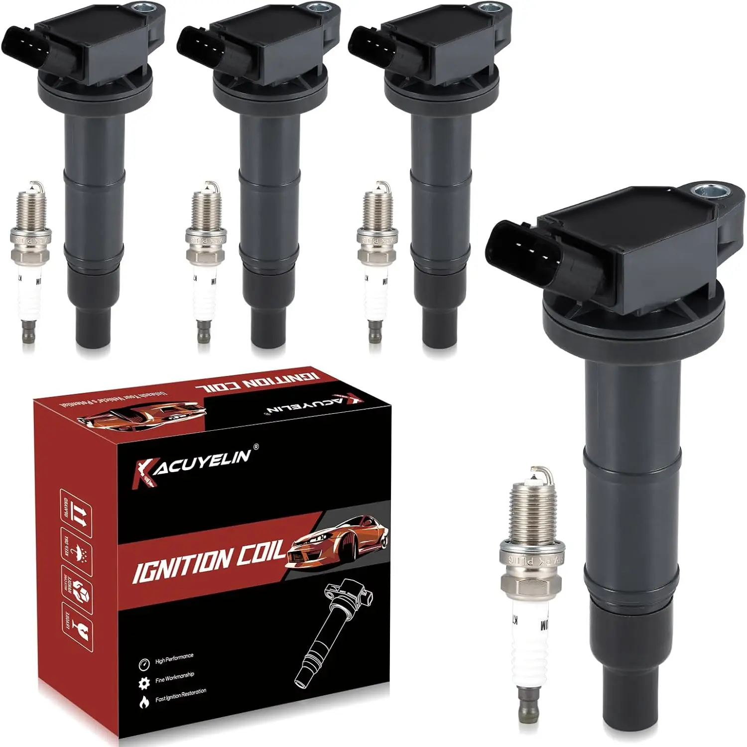 

Ignition Coil Pack & Iridium Spark Plugs for Toyota Camry Corolla Highlander RAV4 2.4L L4 2001-2015, Sets of 4