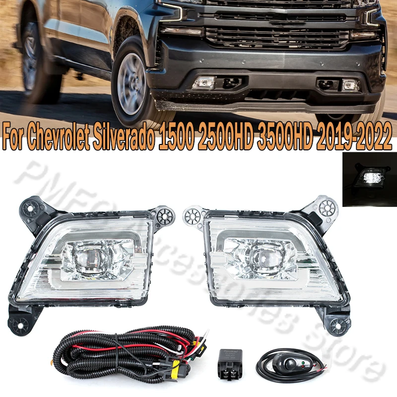 PMFC Car Front Bumper LED DRL Daylight Fog Light Daytime Running Lamp For Chevrolet Silverado 1500 2500HD 3500HD 2019-2021
