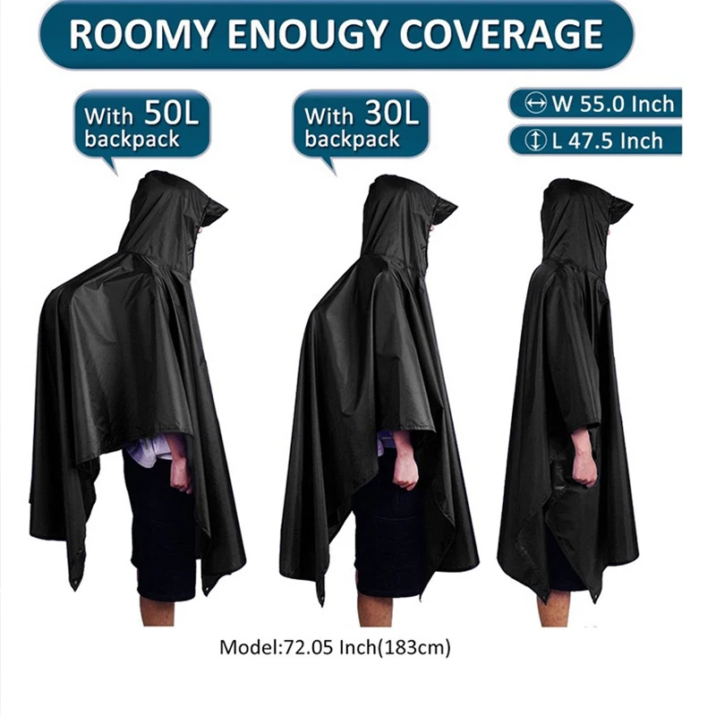 3 in 1 cloak raincoat Sky canopy floor mat adult outdoor hiking cycling PU lightweight portable multifunctional raincoat
