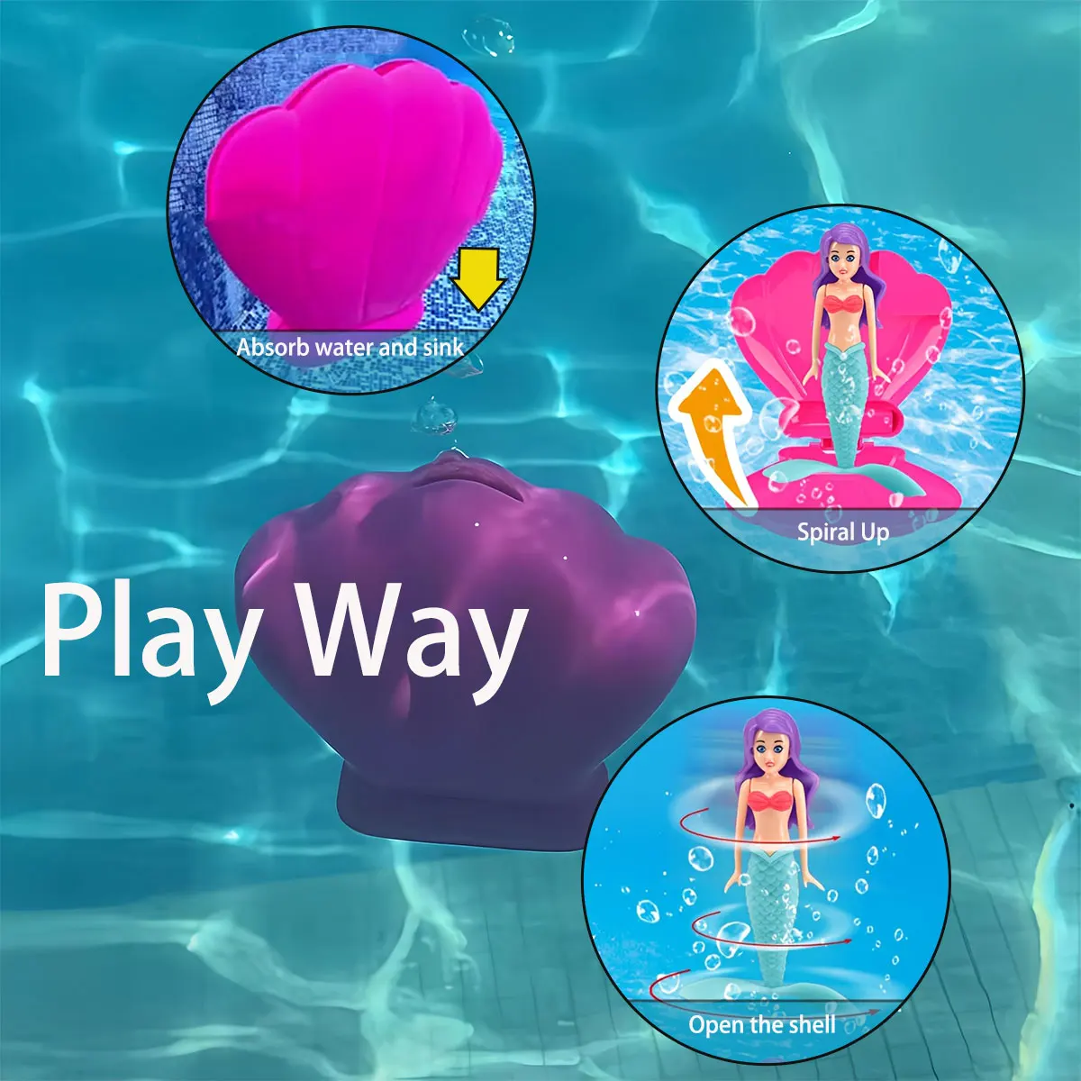 Random 1/2PCS Mermaid Pool Bath Toy with/no Cute Shell Spin Princess Float Swimming Water Children/Adult Game Summer Beach Gift