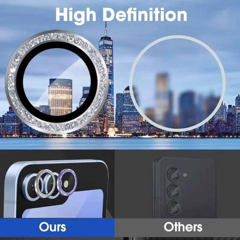 럭셔리 블링 다이아몬드 카메라 HD 유리 보호대, 삼성 갤럭시 Z 플립 6 Flip6 ZFlip6 반짝이 금속 렌즈 링 캡 로케이터